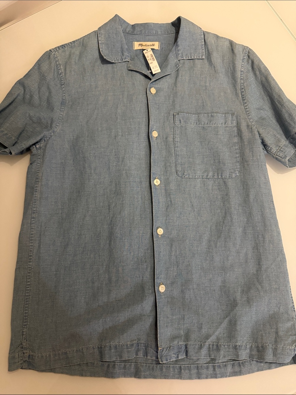Madewell Men's Chambray Short Sleeve Button-Down in Denim color sz S NWT
